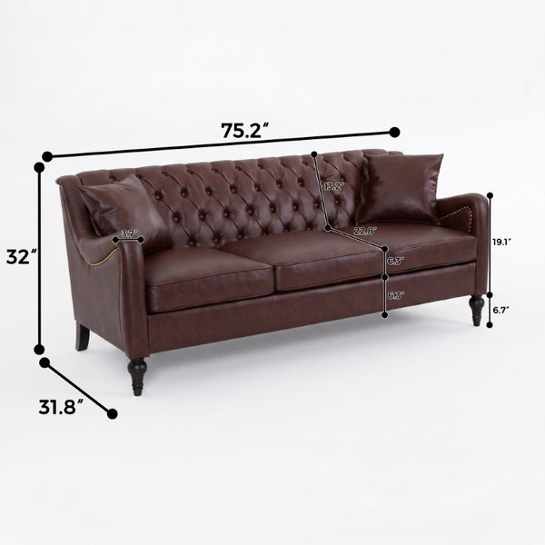 English Elm Pu Leather Tufted Living Room Sofa Set with Nail-Head Trim and Birch Wood Legs 1+2+3 Piece Sofa Set W680S00232