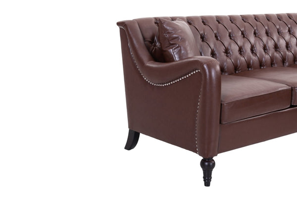 English Elm Pu Leather Tufted Living Room Sofa Set with Nail-Head Trim and Birch Wood Legs L-Shaped Sectional W680S00233