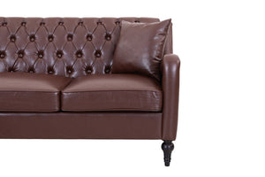 English Elm Pu Leather Tufted Living Room Sofa Set with Nail-Head Trim and Birch Wood Legs L-Shaped Sectional W680S00233