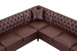 English Elm Pu Leather Tufted Living Room Sofa Set with Nail-Head Trim and Birch Wood Legs L-Shaped Sectional W680S00233