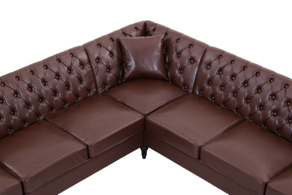 English Elm Pu Leather Tufted Living Room Sofa Set with Nail-Head Trim and Birch Wood Legs L-Shaped Sectional W680S00233