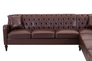 English Elm Pu Leather Tufted Living Room Sofa Set with Nail-Head Trim and Birch Wood Legs L-Shaped Sectional W680S00233