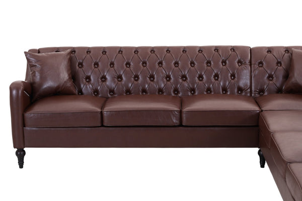 English Elm Pu Leather Tufted Living Room Sofa Set with Nail-Head Trim and Birch Wood Legs L-Shaped Sectional W680S00233