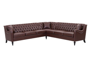 English Elm Pu Leather Tufted Living Room Sofa Set with Nail-Head Trim and Birch Wood Legs L-Shaped Sectional W680S00233