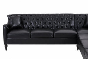 English Elm Pu Leather Tufted L Shaped Sectional with Nailhead Trim and Birch Legs for Living Room W680S00234