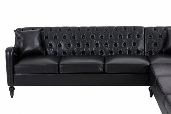 English Elm Pu Leather Tufted L Shaped Sectional with Nailhead Trim and Birch Legs for Living Room W680S00234