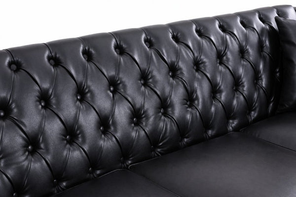 English Elm Pu Leather Tufted L Shaped Sectional with Nailhead Trim and Birch Legs for Living Room W680S00234