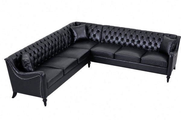 English Elm Pu Leather Tufted L Shaped Sectional with Nailhead Trim and Birch Legs for Living Room W680S00234