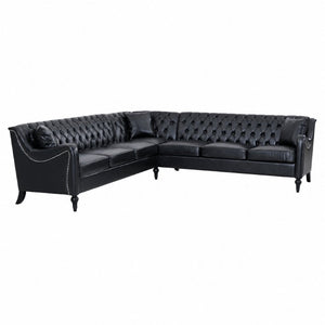 English Elm Pu Leather Tufted L Shaped Sectional with Nailhead Trim and Birch Legs for Living Room W680S00234
