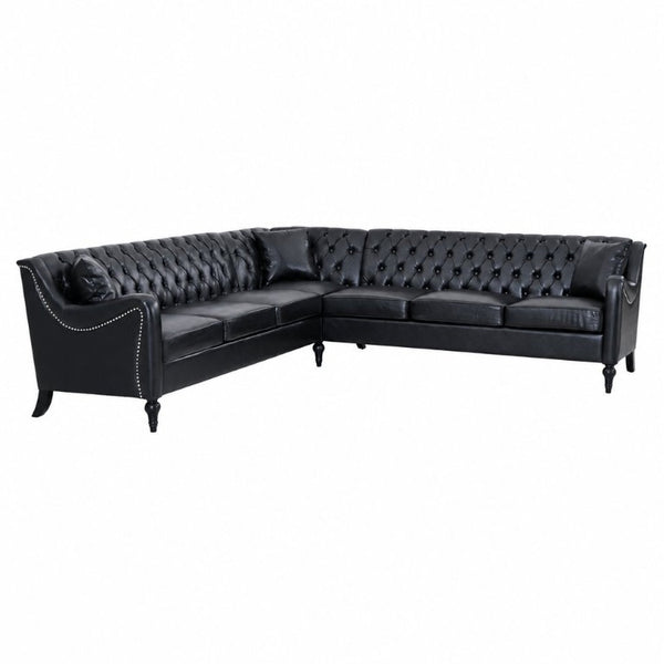 English Elm Pu Leather Tufted L Shaped Sectional with Nailhead Trim and Birch Legs for Living Room W680S00234
