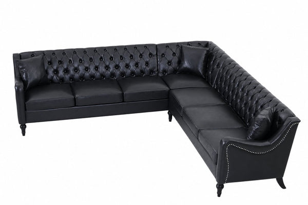 English Elm Pu Leather Tufted L Shaped Sectional with Nailhead Trim and Birch Legs for Living Room W680S00234