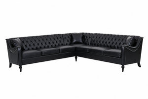 English Elm Pu Leather Tufted L Shaped Sectional with Nailhead Trim and Birch Legs for Living Room W680S00234