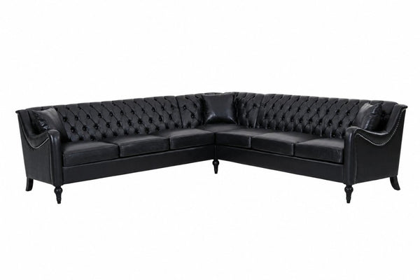 English Elm Pu Leather Tufted L Shaped Sectional with Nailhead Trim and Birch Legs for Living Room W680S00234