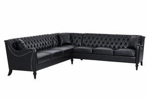 English Elm Pu Leather Tufted L Shaped Sectional with Nailhead Trim and Birch Legs for Living Room W680S00234