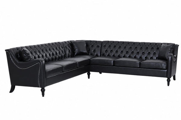 English Elm Pu Leather Tufted L Shaped Sectional with Nailhead Trim and Birch Legs for Living Room W680S00234