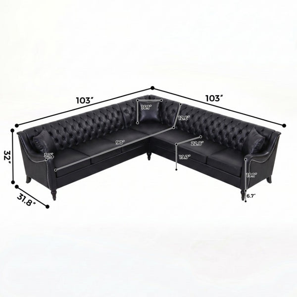 English Elm Pu Leather Tufted L Shaped Sectional with Nailhead Trim and Birch Legs for Living Room W680S00234
