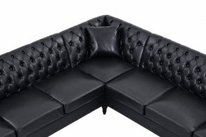 English Elm Pu Leather Tufted L Shaped Sectional with Nailhead Trim and Birch Legs for Living Room W680S00234