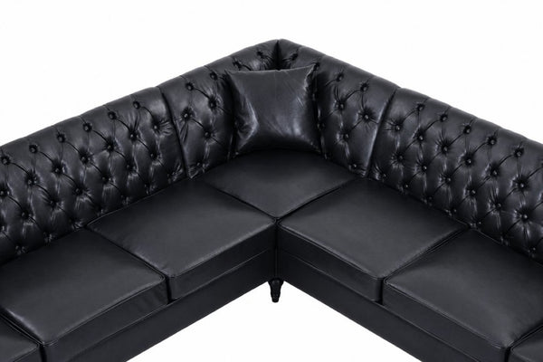 English Elm Pu Leather Tufted L Shaped Sectional with Nailhead Trim and Birch Legs for Living Room W680S00234