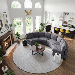 English Elm 4‑Seater Curved Modular Sectional with Chenille Upholstery and Solid Wood Frame Dark Gray W680S00241
