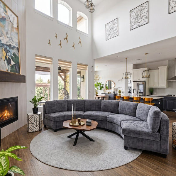 English Elm 4‑Seater Curved Modular Sectional with Chenille Upholstery and Solid Wood Frame Dark Gray W680S00241