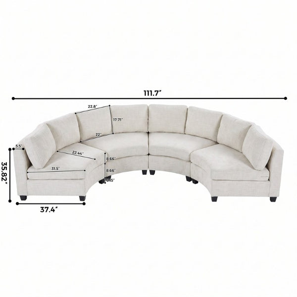 English Elm 4‑Seater Curved Modular Sectional with Chenille Upholstery and Solid Wood Frame Beige W680S00243