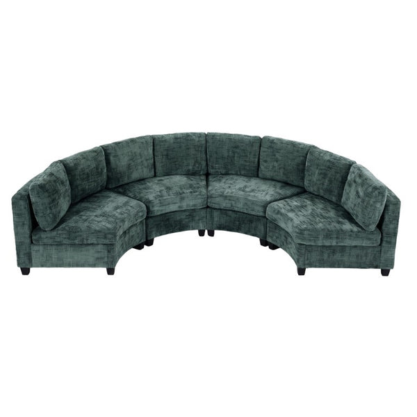 English Elm 4‑Seater Curved Modular Chenille Sectional with Solid Wood Frame for Spacious Living Rooms 4-Seater Green Standard W680S00244