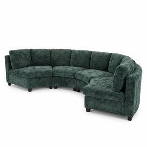 English Elm 4‑Seater Curved Modular Chenille Sectional with Solid Wood Frame for Spacious Living Rooms 4-Seater Green Standard W680S00244