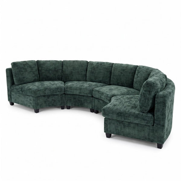 English Elm 4‑Seater Curved Modular Chenille Sectional with Solid Wood Frame for Spacious Living Rooms 4-Seater Green Standard W680S00244