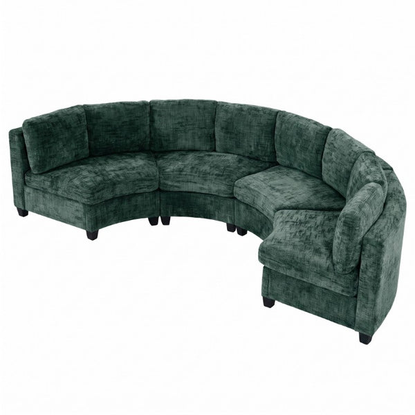 English Elm 4‑Seater Curved Modular Chenille Sectional with Solid Wood Frame for Spacious Living Rooms 4-Seater Green Standard W680S00244