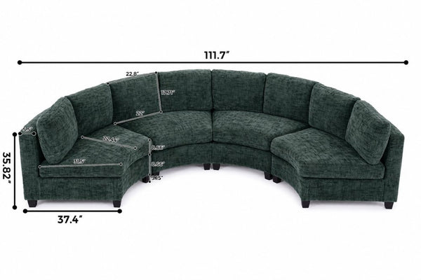 English Elm 4‑Seater Curved Modular Chenille Sectional with Solid Wood Frame for Spacious Living Rooms 4-Seater Green Standard W680S00244