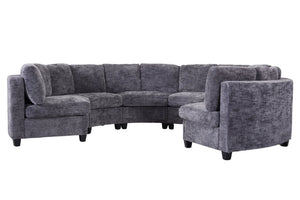 English Elm 4‑Seater Curved Modular Chenille Sectional with Solid Wood Frame for Spacious Living Rooms 6-Seater Dark Gray Standard W680S00245