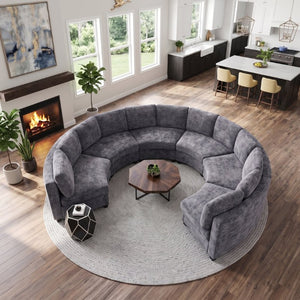 English Elm 4‑Seater Curved Modular Chenille Sectional with Solid Wood Frame for Spacious Living Rooms 6-Seater Dark Gray Standard W680S00245