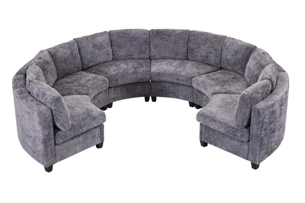 English Elm 4‑Seater Curved Modular Chenille Sectional with Solid Wood Frame for Spacious Living Rooms 6-Seater Dark Gray Standard W680S00245