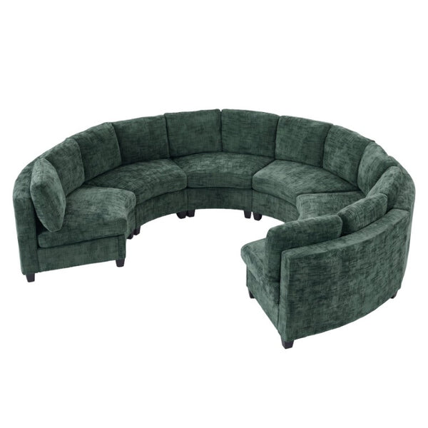 English Elm 4‑Seater Curved Modular Chenille Sectional with Solid Wood Frame for Spacious Living Rooms 6-Seater Green Standard W680S00246