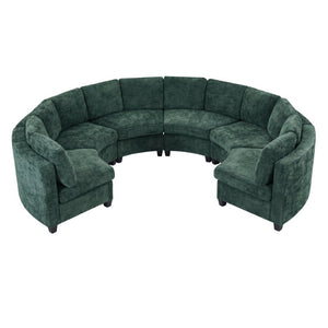 English Elm 4‑Seater Curved Modular Chenille Sectional with Solid Wood Frame for Spacious Living Rooms 6-Seater Green Standard W680S00246