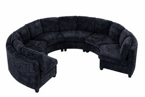 English Elm 6‑Seater Curved Modular Sectional with Chenille Upholstery and Solid Wood Frame 6-Seater Black Standard W680S00248