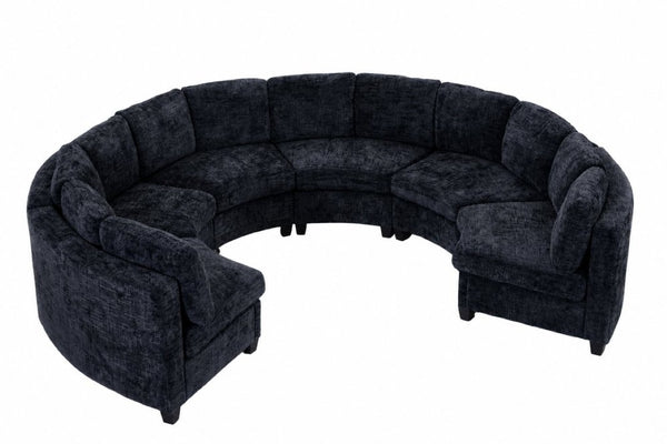 English Elm 6‑Seater Curved Modular Sectional with Chenille Upholstery and Solid Wood Frame 6-Seater Black Standard W680S00248