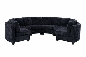 English Elm 6‑Seater Curved Modular Sectional with Chenille Upholstery and Solid Wood Frame 6-Seater Black Standard W680S00248