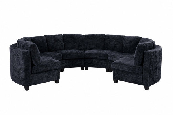 English Elm 6‑Seater Curved Modular Sectional with Chenille Upholstery and Solid Wood Frame 6-Seater Black Standard W680S00248