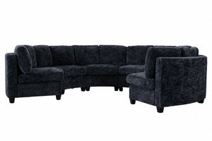 English Elm 6‑Seater Curved Modular Sectional with Chenille Upholstery and Solid Wood Frame 6-Seater Black Standard W680S00248