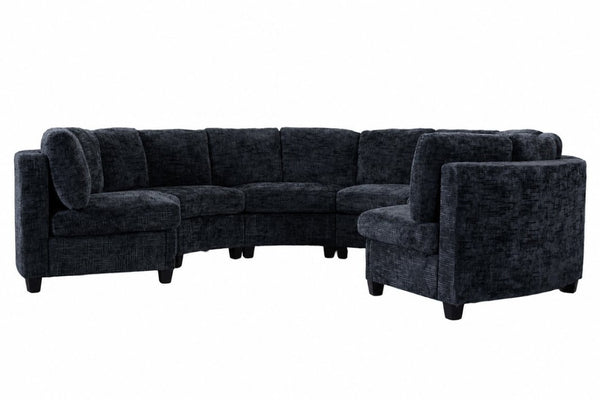 English Elm 6‑Seater Curved Modular Sectional with Chenille Upholstery and Solid Wood Frame 6-Seater Black Standard W680S00248