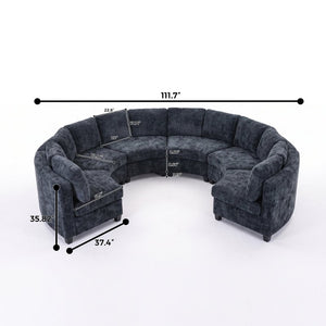 English Elm 6‑Seater Curved Modular Sectional with Chenille Upholstery and Solid Wood Frame 6-Seater Black Standard W680S00248