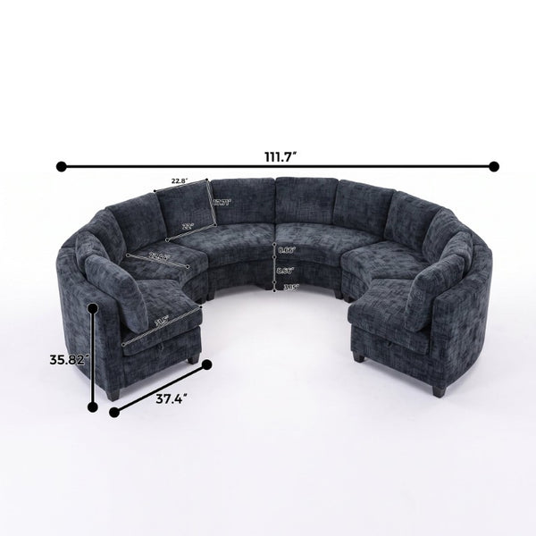 English Elm 6‑Seater Curved Modular Sectional with Chenille Upholstery and Solid Wood Frame 6-Seater Black Standard W680S00248