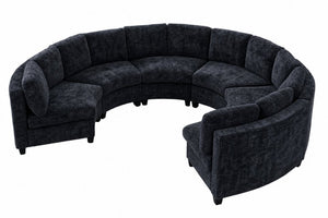 English Elm 6‑Seater Curved Modular Sectional with Chenille Upholstery and Solid Wood Frame 6-Seater Black Standard W680S00248