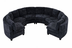 English Elm 6‑Seater Curved Modular Sectional with Chenille Upholstery and Solid Wood Frame 6-Seater Black Standard W680S00248