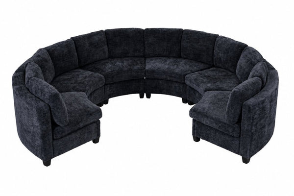 English Elm 6‑Seater Curved Modular Sectional with Chenille Upholstery and Solid Wood Frame 6-Seater Black Standard W680S00248