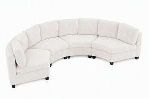 English Elm 6‑Seater Curved Modular Sectional with Chenille Upholstery and Solid Wood Frame 8-Seater Beige Standard W680S00249