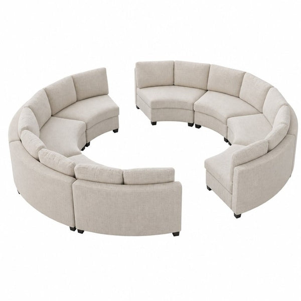 English Elm 6‑Seater Curved Modular Sectional with Chenille Upholstery and Solid Wood Frame 8-Seater Beige Standard W680S00249