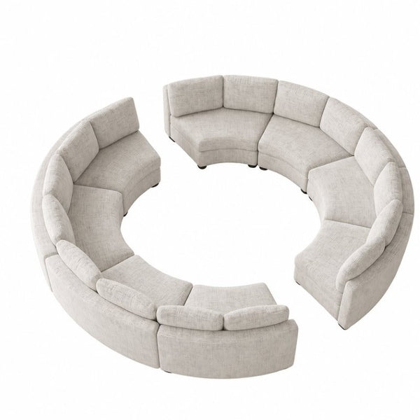 English Elm 6‑Seater Curved Modular Sectional with Chenille Upholstery and Solid Wood Frame 8-Seater Beige Standard W680S00249