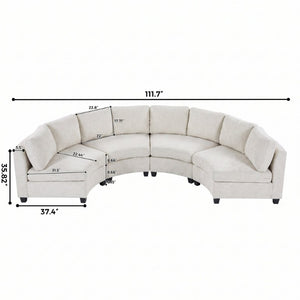 English Elm 6‑Seater Curved Modular Sectional with Chenille Upholstery and Solid Wood Frame 8-Seater Beige Standard W680S00249